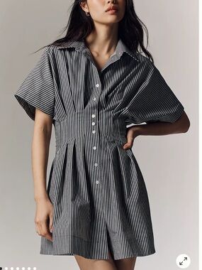 Anthropologie Tobie Mini Shirt Dress in black and white stripes